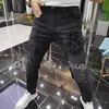 Jeans pour hommes Designer Luxe 2023 Marque tendance saisonnière pour l'industrie lourde Hot Diamond Impression Mode Élastique Slim Fit Polyvalent Pantalon Noir STCK