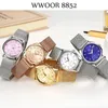 Wwoor Luxury Brand Dress Gold Watch Ladies Elegant Diamond Small Quartz Wrist Watches For Women Steel Mesh Clock Zegarek Damski 240110