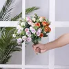 Fleurs décoratives artificielles 10 têtes de roses en soie, fausses pivoines d'eucalyptus blanches, décoration de mariage, faux jardin de maison