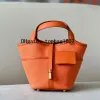 Designer draagtas bucket bag18cm 10A spiegelkwaliteit oranje totaal Handgemaakte functionele luxe handtas doek patchwork speciale aangepaste stijl met originele doos