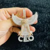 New Iced Out Bling Brick Angel Wings Pendant Necklace Tow Tone Plated CZ Heart shaped Wings Charming Necklace for Men and Women Hip Hop Jewelry