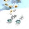 Set creato bluastro verde smeraldo esagono 6 * 6mm solido set di gioielli in argento sterling 925 per le donne anello collana orecchini per la cerimonia nuziale