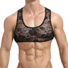 Canottiere da uomo Uomo Sissy See Through Lace Sheer Lingerie Gay Maschile Canottiera corta Top da notte Sexy Crop floreale Mini indumenti da notte