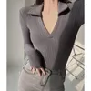 Women's T Shirts Fashionable And Sexy Jumpsuit For Women With A Slim Fitting Long Sleeved Waistband V-neck Tight Slimming Top Bottom T-shirt