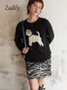 Zadily Winter Casual Langarm Frauen Hund Stickerei Pullover Korea Stil O neck Warm Knit Damen Pullover Weibliche Kleidung 240111