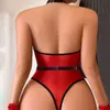 Combinaisons pour femmes Barboteuses Vêtements sexy pour femmes Body découpé sans manches Ultra-mince Body de fête Lingerie érotique avec gants Vêtements fantaisie