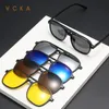 Sunglasses Vcka 6 in 1 Men Women Reading Sunglasses Polarized Optical Magnetic Clip Prescription Custom Glasses Big Frame +1.0 To+4.0