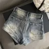 Kadın şortları retro denim kadınlar yaz Kore moda yüksek bel baharatlı kız çok yönlü gevşek ve ince geniş bacak giysileri