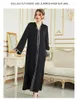 Vestidos de fiesta árabe maxi para mujeres musulmanas con capucha otoño e invierno con cuello en v bata negra dubai abaya vestido sólido de manga completa