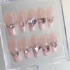 Fake nails handworn white pink French glitter diamonds rose lovers' 240110