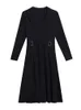 Robe de marque internationale automne hiver à manches longues élégante moulante costume robes femmes noir Vintage luxe fête robes 240111