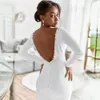 Sjöjungfrun bröllopsklänning för brud illusion v hals rygglös sexig långärmar elastiska satin brudklänningar för afrikanska äktenskap svarta kvinnor nigeria flicka cdw174