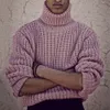Pull épais européen et américain pour hommes, pull tricoté à col haut et aiguille épaisse de couleur unie, automne et hiver