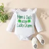 Conjuntos de roupas Baby Girl Outfit Manga Longa Letras Shamrock Imprimir Romper com Calças Flare Xadrez e Headband Roupas de Férias Conjunto