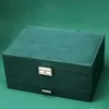 Exibição caixa verde do vintage jóias de mão caixa de jóias de veludo casamento princesa estilo europeu três camadas caixa