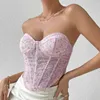 Débardeur Sexy en dentelle pour femmes, soutien-gorge en arête de poisson, vêtements d'intérieur, Vintage, imprimé, maille, débardeur sans manches, gilet, t-shirts, été 2024