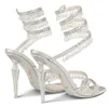 24s Elegante RenesCaovilla Sandálias Lustre Sapatos Mulheres Salto Cristais-embelezados Cristais de Cobra de Cetim Contas Envolvidas Strap Party Lady Sexy Salto Alto Vestido Sapato