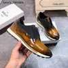 Berluti Mens Leather Sneakers Top Berluti New Mens Calf Leather Fabric Splice Low Top Sports Shoes Patina Ancient Dying Casual RJ