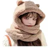 Koreansk version Söt liten björnören Pullover Hat for Women Autumn and Winter Warm Balaclava Hat Plush Integrated Caps 240110