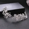 SLBRIDAL Fatto a mano Argento Colore Cristallo Strass Perla Fiore Foglia Matrimonio Tiara Fascia Accessori per capelli da sposa Gioielli da donna 240110