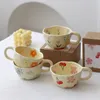 Seramik kupalar kahve fincanları el sıkıştırılmış düzensiz çiçek süt çayı fincan ins Kore tarzı yulaf ezmesi kahvaltı kupa içecek mutfak 240111