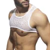 Débardeurs pour hommes Hommes Sexy Transparent avec motif de fleurs Crop Top Sous-vêtements Col rond sans manches Poitrine Muscle montrant des réservoirs Clubwear