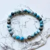 Armband 8mm Dominikanska larimar natursten armband elastisk sladd pulseras smycken pärlor älskare kvinna gåva havsblå vit pärla kraft