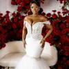 Luxury Wedding Dress for Bride African Arabic Plus Size Bridal Dress Mermaid Off Shoulder Shining Illusion Wedding Gowns for Marriage with Detachable Train NW004