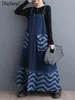 Casual Dresses Oversized Denim Autumn Sleeveless Vest Dress Women Striped Print Modis Ruffle Pleated Ladies Loose Woman Long 2024