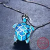 Colliers Blaike 925 argent Sterling mignon tortue pendentifs pour femmes océan bleu feu opale collier femme pierre de naissance tour de cou bijoux de mariage