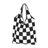 Boodschappentassen Check Black Twist Kruidenier Tote Bag Dames Aangepaste geometrische dambord schouder Shopper Handtas met grote capaciteit