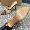 Womens Crystal Rania Mule Mesh Slippers فاخر الجودة المصمم من جلد الغزال من Silk Sternked Cheel مدببة Open Open Leather Leather Classic Writy Shoes 105mm 35-42