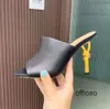 Women's leather slippers cowhide slides Mule sandals slip on metal stiletto heeled open toe shoes luxury designer high-heeled evening shoe factory footwear