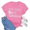 Camisetas femininas Dia dos Namorados MY DOG Is Valentine Imprimir moletom casual para mulheres manga comprida mangas de algodão