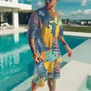 Męskie dresy letnia plażowe zestawy koszulki 3D Tropikalne wzór rośliny TEES SUT Fashion Hawaiian Casual Style