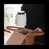 Kitchen Storage Rattan Fabric Teapot Bag Ceramic Tea Pot Cozies Cloth Gift Box Empty With Tassels Chinese Style StorageD
