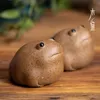 Coarse Pottery Big Eyes Lucky Frog Tea Pet Zen Gongfu Tea Set Jin Chan Handmade Chinese Animal Cute Modern Home Decor 240110