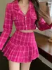 Fall Small Fragrance Vintage Tweed Two Piece Set Women Crop Top Woolen Short Jack -kappa Mini kjolar Uppsättningar Sweet 2 Suits 240111