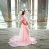 Robe longue pour femmes enceintes, avec patchs en mousseline de soie, épaules de couleur unie, longueur au sol cousue sur le devant, accessoires de robe 240111