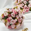 Buquê de casamento rosa buquê de noiva fita de seda rosa flor artificial buquê mariaci acessórios de casamento 240111