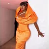 Orange Satin Prom Dresses for Black Women Nigeria African Beaded Mermaid Evening Dresses Elegant Birthday Party Dress Second Reception Gowns Dinner Gown NL488