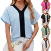 Damskie koszule Damie Daily Western Casual T-shirt Summer kontrast krótki rękaw w szyku luz luźny nietoperz