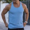 Men's Tank Tops Gym Clothing Men Fitness Solid Colour Muscle Vest Undershirts Striped Coarse Thread Sportswear Man Sleeveless Shirt Top