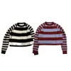 Bella 2023 Autumn/winter New Mohair Striped Round Neck Embroidered Knitted Top for Women