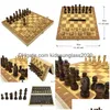 Jeux de société Jeu d'échecs en bois Échiquier pliant avec taille magnétique 29 cm X Cadeau pour enfants Jeu de tournoi Livraison directe Jouets Cadeaux Pu Dh5Ke