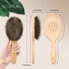 Brosse à cheveux en poils de sanglier Peine en bois de chêne pour femmes style Massage du cuir chevelu brosse à cheveux Salon De beauté accessoires De barbier 240110