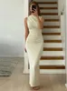 Тонкое платье макси с длинными рукавами и плиссировкой, однотонное модное элегантное вечернее платье, облегающее платье с открытыми плечами и высокой талией 240111
