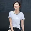 Kort ärm T-shirt för kvinnors koreanska version Ny produkt 2024 Populär randig rund nacke lapptäcke smal och minimalistisk topp 6728