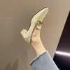 Dress Shoes Women High Heels Leisure Style Fashion Mature Metal Decoration Square Toe Solid Color Comfortable Ventilation