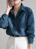 Blouses Femmes OHRYIYIE Bleu Vintage Denim Blouse Femmes 2024 Printemps Automne Mode À Manches Longues Jean Chemise Femme Tous Les Match Tops Dame